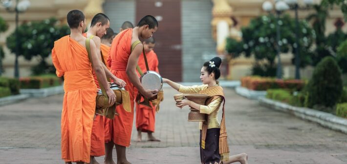 Easy Steps of Alms Giving Buddhism in the Morning